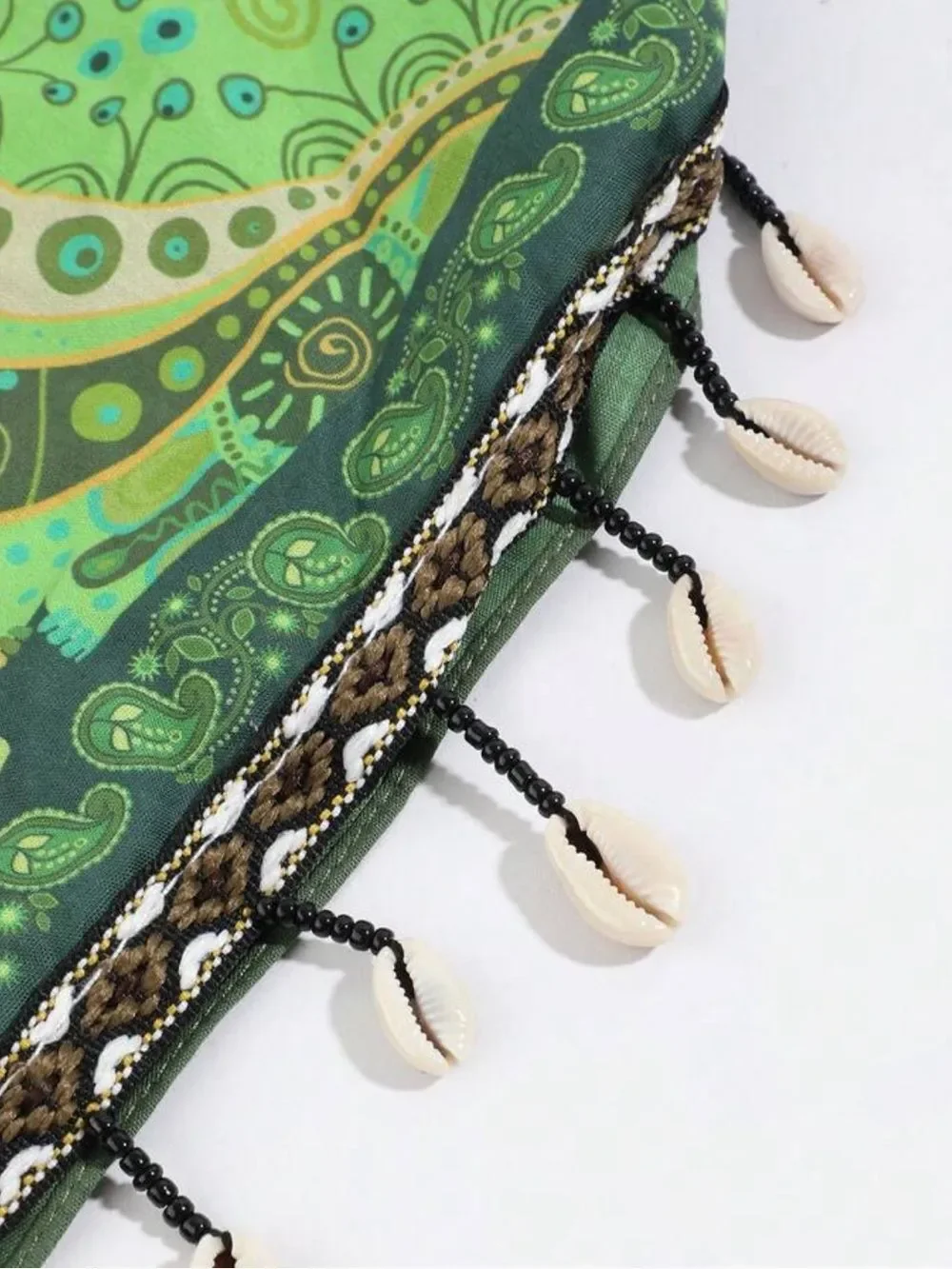 Green Paisley Scarf with Fringe S177